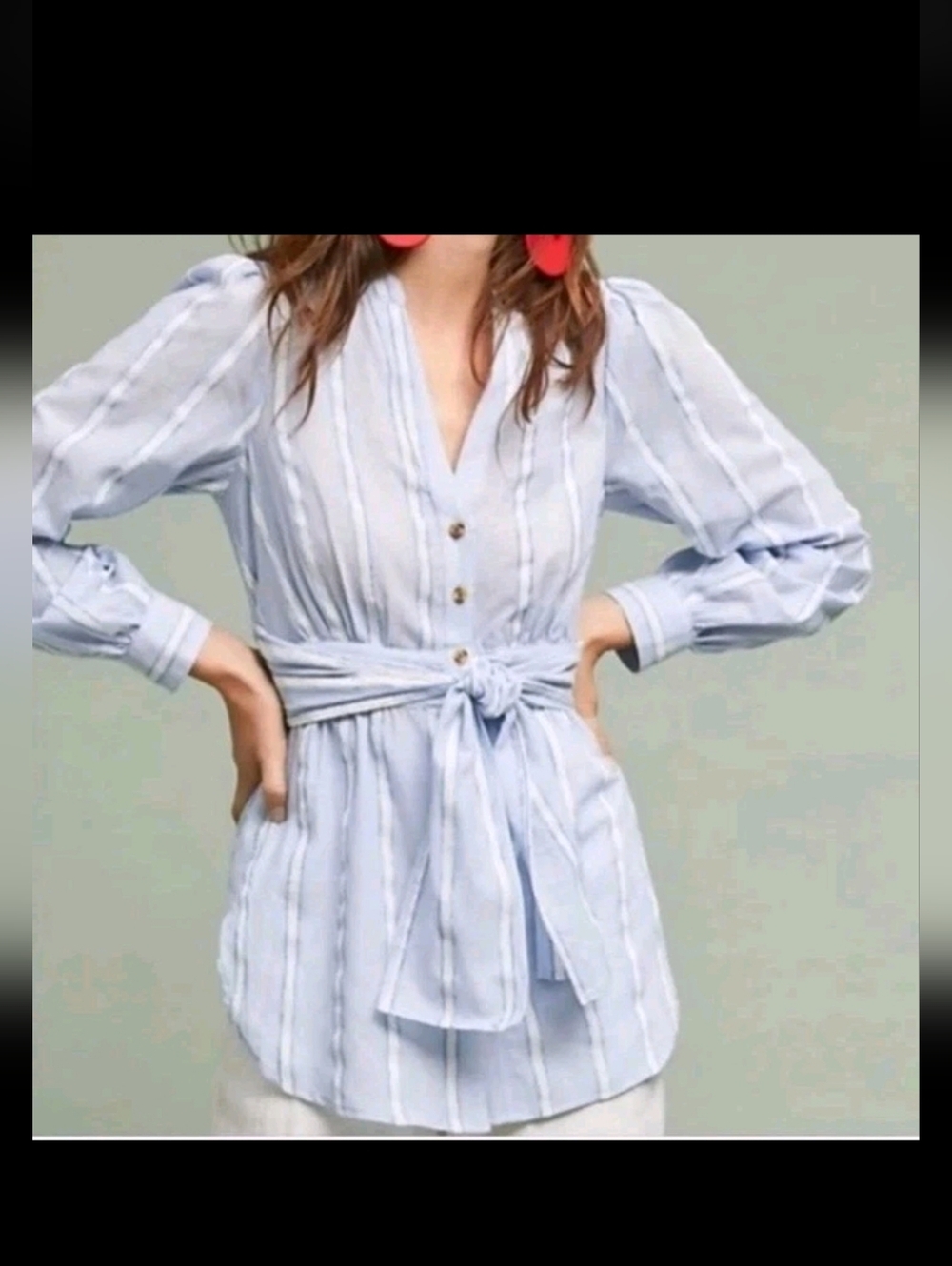 From the Heart Anthropologie Building Tunic Top Sz 12 Blue White Stripe Shirt